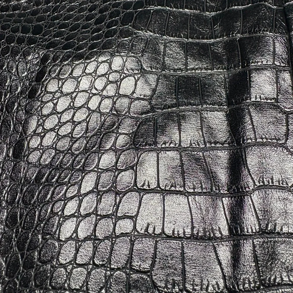Calvin Klein Mini Skirt 2 Black Faux Leather Crocodile Embossed High Waist - Picture 4 of 7